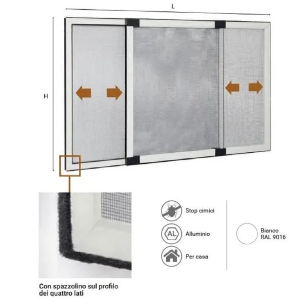 Zanzariera estensibile adattabile per finestra porta Bianco ral 9016 Ribaltabile - immagine 2
