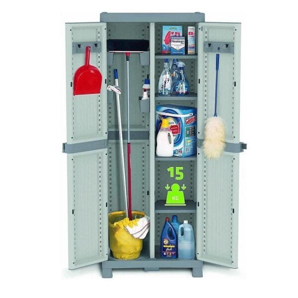 Armadio portascope 2 ante Terry da esterno balcone Grigio 70x43,8x181,8 cm - immagine 3