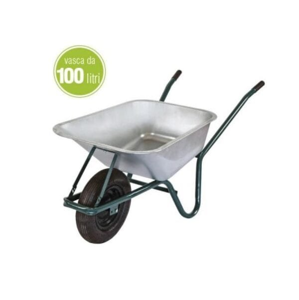 Carriola da giardino edilizia cantiere vasca zincata telaio metallico 100 LT - immagine 1