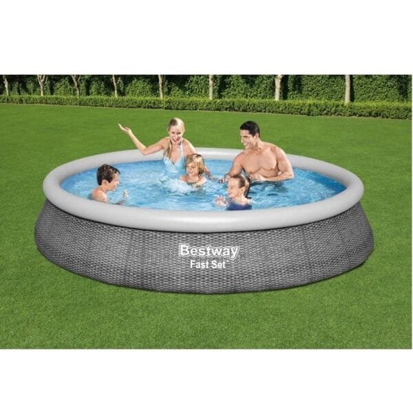 Piscina fuori terra rotonda gonfiabile da giardino pompa filtro 396x84 cm grigio - immagine 2