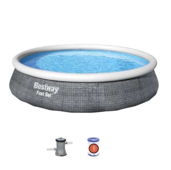 Piscina fuori terra rotonda gonfiabile da giardino pompa filtro 396x84 cm grigio - immagine 1