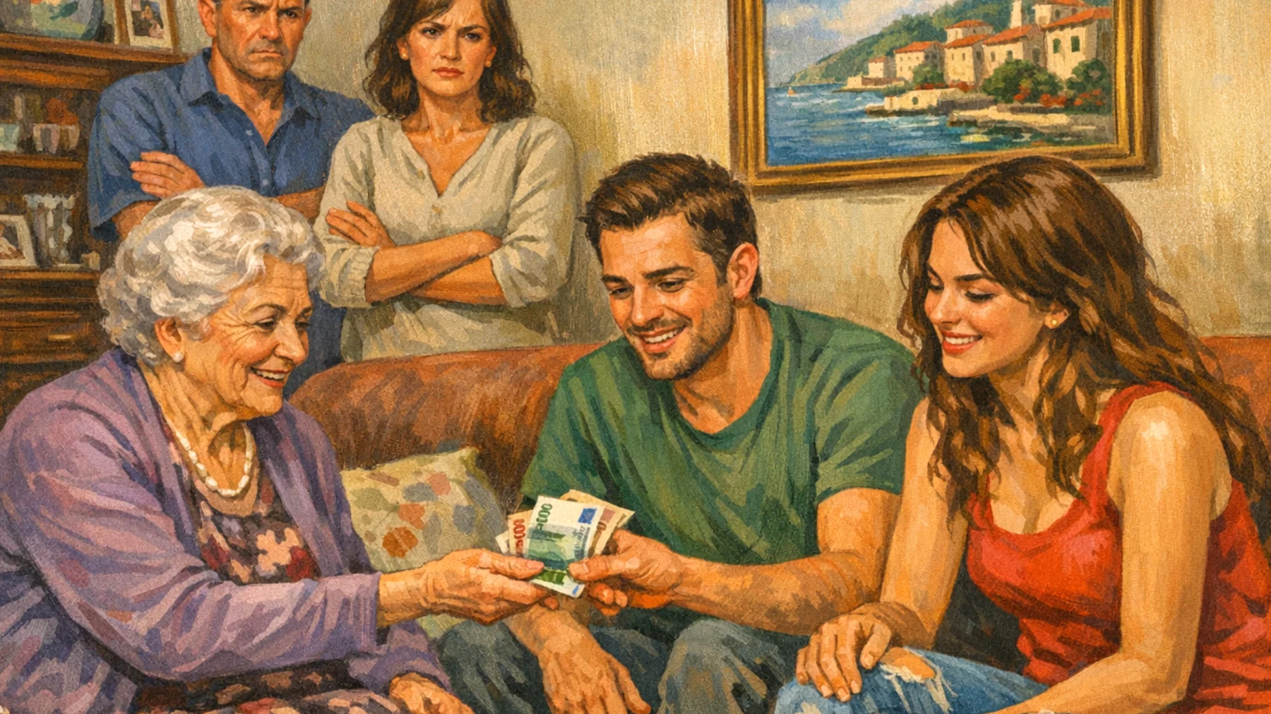 Nonna che fatica a stabilire regole e confini con i nipoti giovani adulti, cedendo costantemente alle loro richieste di denaro, favori o sostegno pratico, compromettendo il loro percorso verso l'autonomia e creando tensioni con i genitori"